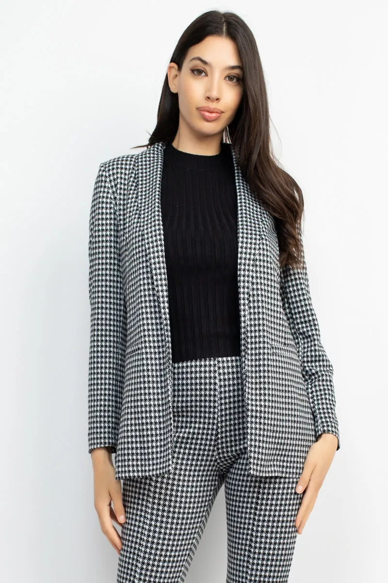 HOUNDSTOOTH NOTCH SEAMED BLAZER