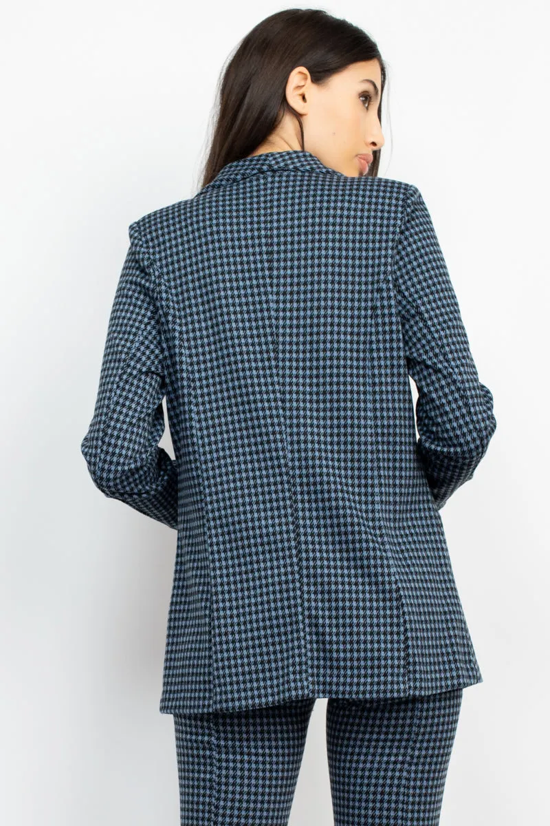 HOUNDSTOOTH NOTCH SEAMED BLAZER