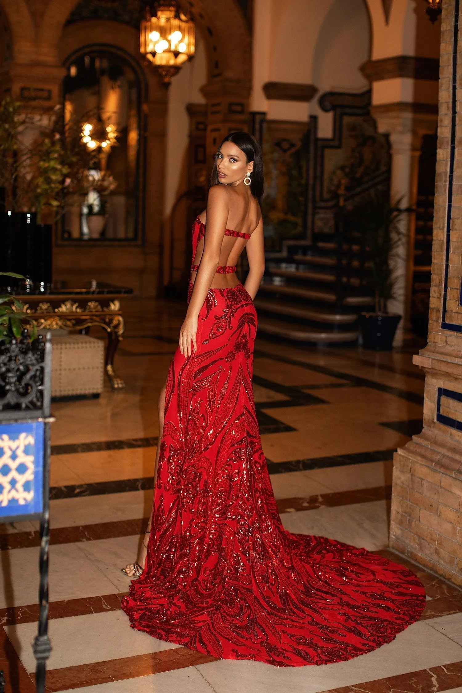 Levina Sequin Gown - Red