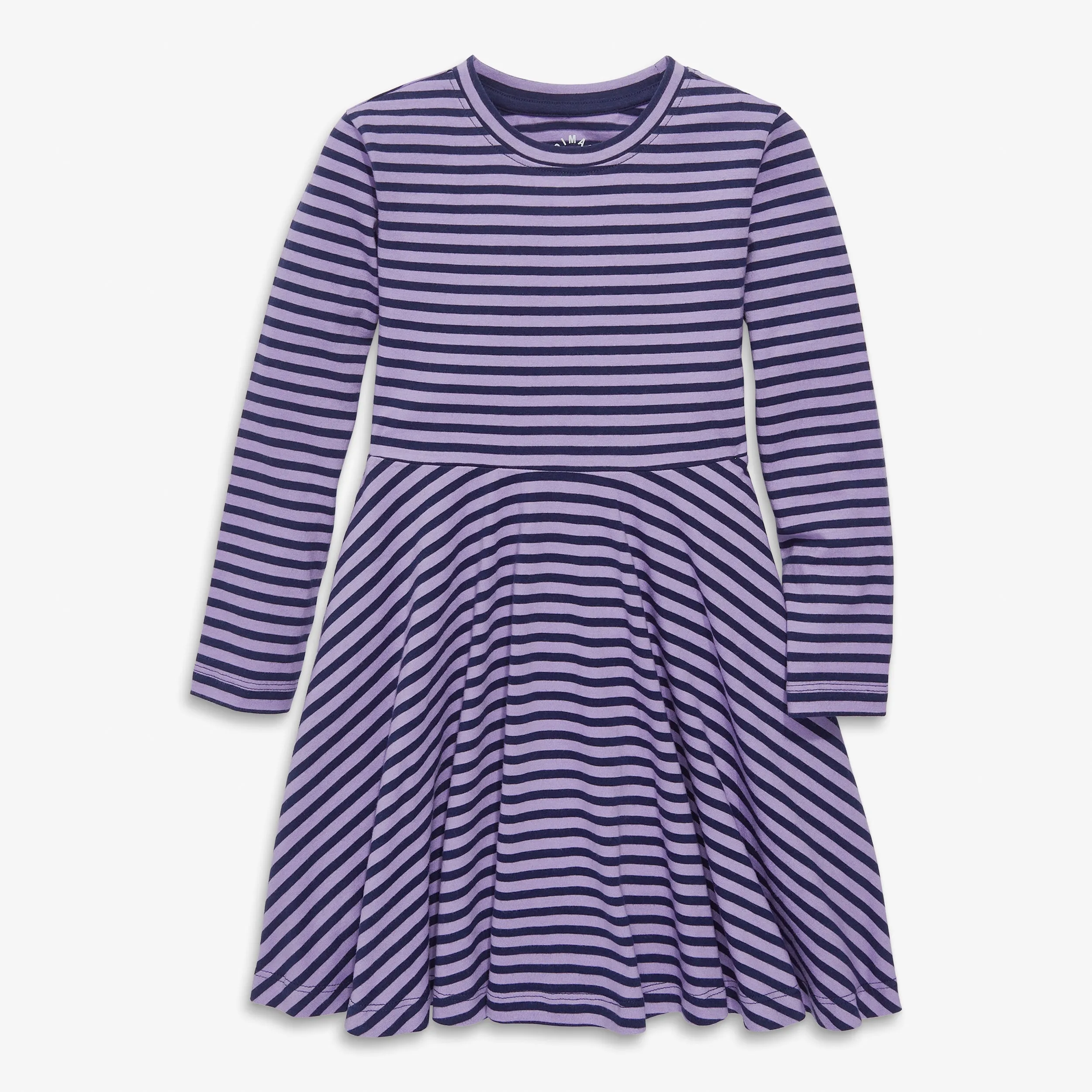 Long sleeve twirly dress in mini stripe