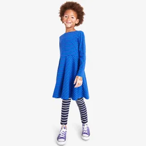 Long sleeve twirly dress in mini stripe