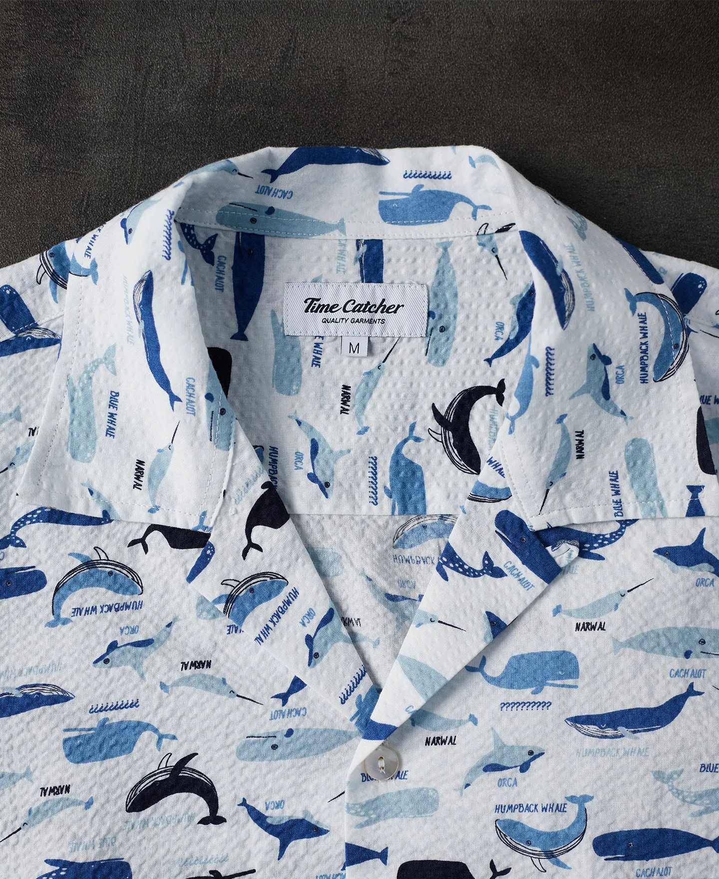 Marine Life Printed Seersucker Short Sleeve Camp Shirt - White