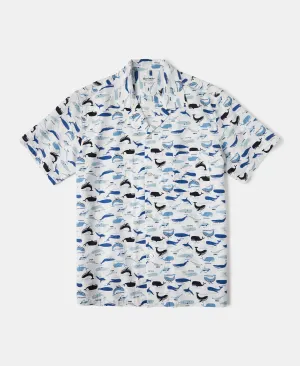 Marine Life Printed Seersucker Short Sleeve Camp Shirt - White