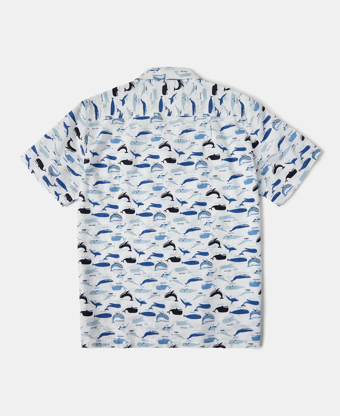 Marine Life Printed Seersucker Short Sleeve Camp Shirt - White