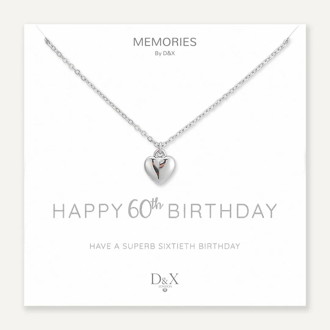 Memories: "HAPPY 60TH BIRTHDAY"| Heart Necklace | White Gold-Plated