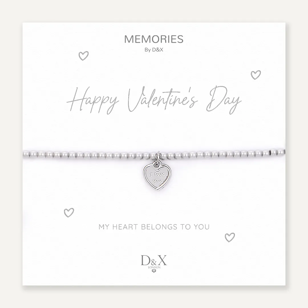 Memories: "HAPPY VALENTINE'S DAY" | Heart Bracelet | White Gold-Plated