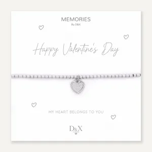 Memories: "HAPPY VALENTINE'S DAY" | Heart Bracelet | White Gold-Plated