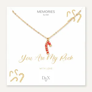 Memories: "YOU ARE MY ROCK" | Candy Cane Necklace | 18K Gold-Plated | Multi-Colour