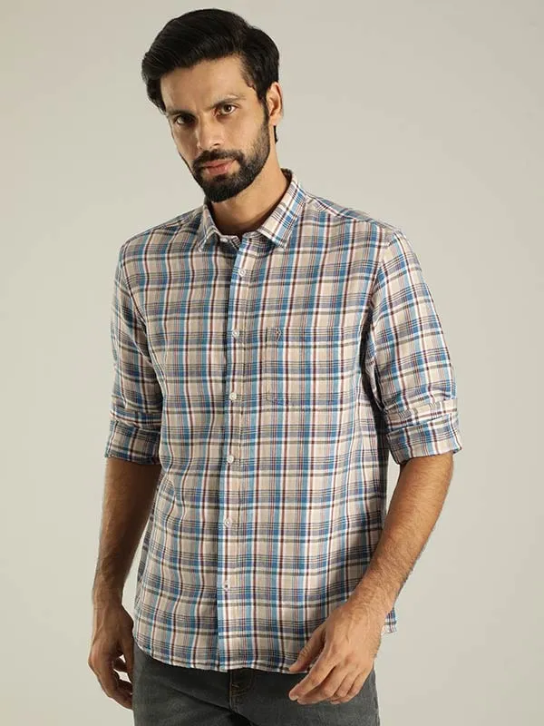 Men Checked Full Sleeve Linen Blend Shirt