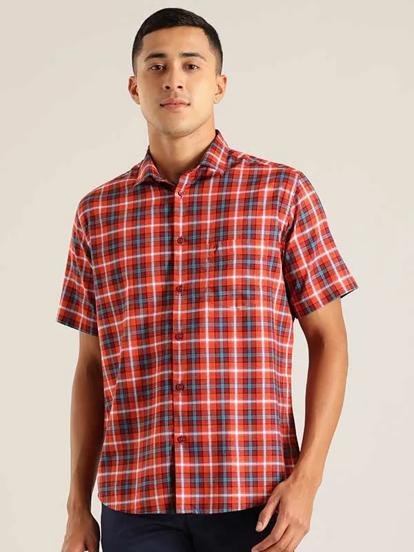 Men Checked Half Sleeve Cotton Blend Shirt