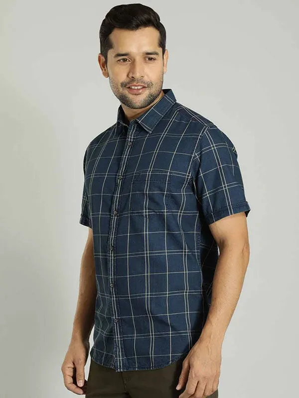 Men Checked Half Sleeve Cotton Shirt