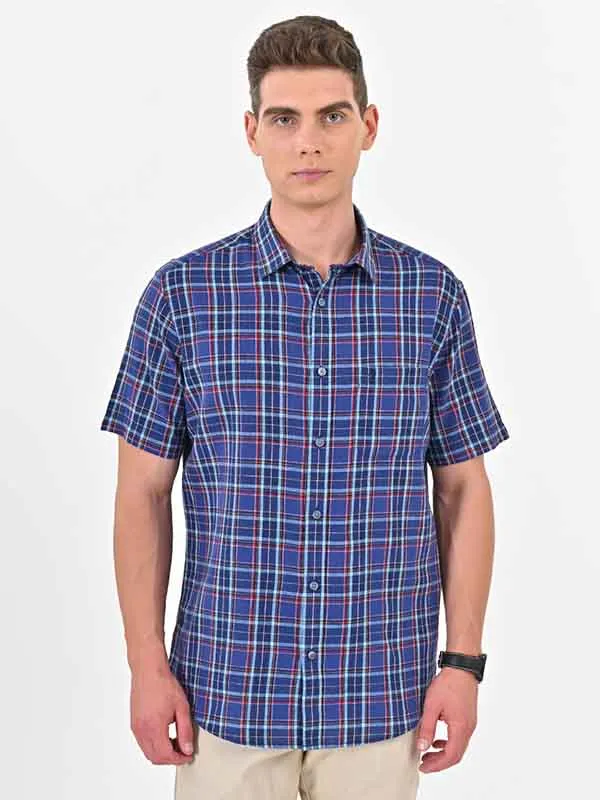 Men Checked Half Sleeve Cotton Shirt