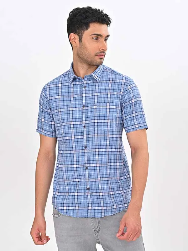 Men Checked Half Sleeve Cotton Shirt