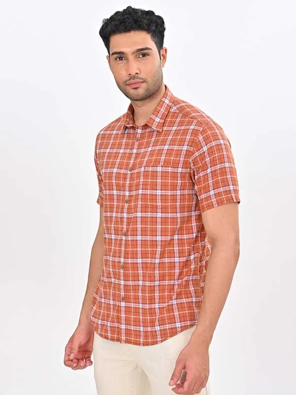 Men Checked Half Sleeve Cotton Shirt