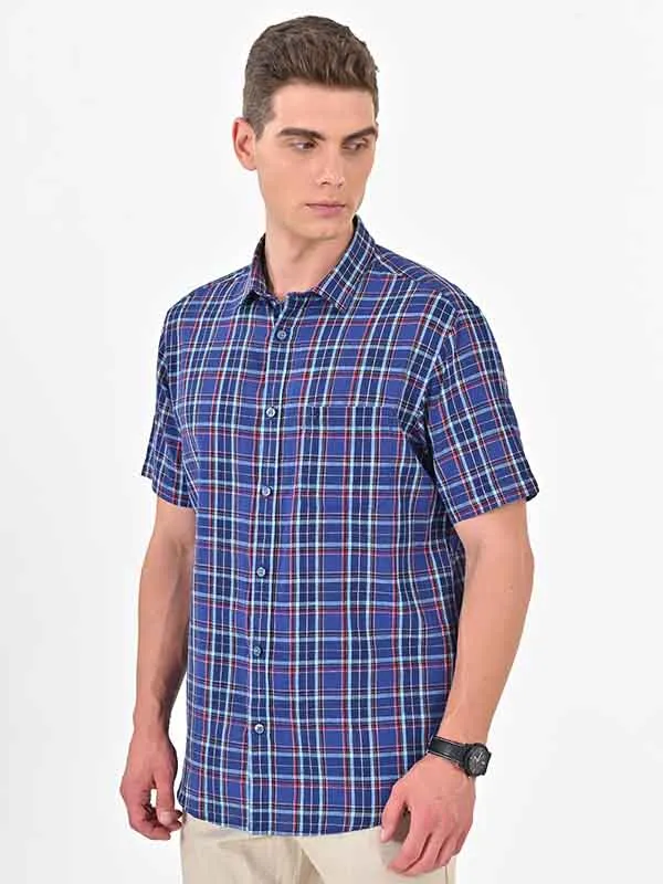 Men Checked Half Sleeve Cotton Shirt