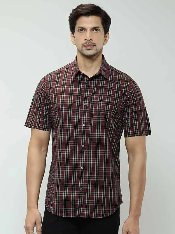 Men Checked Half Sleeve Cotton Stretch Shirt