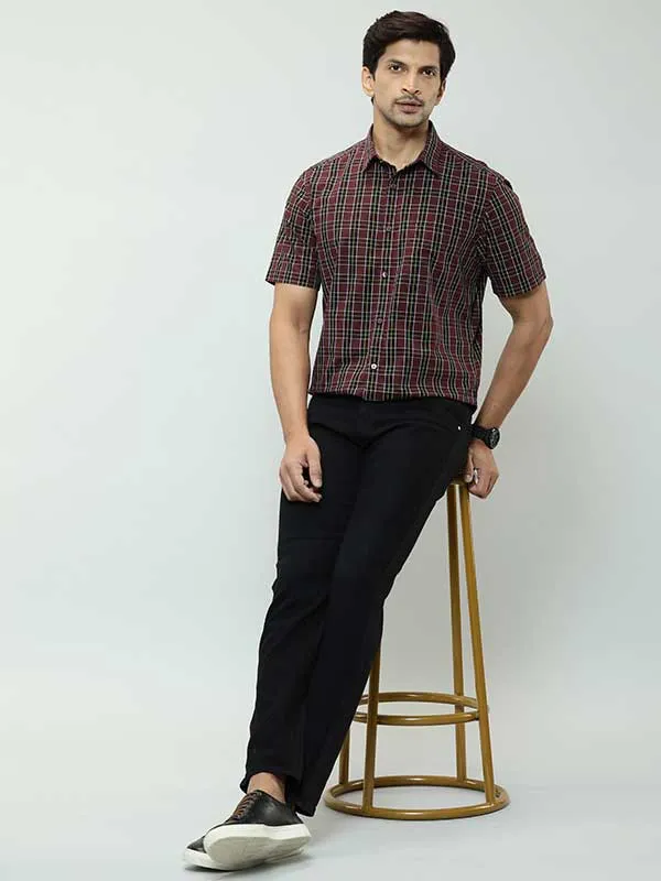 Men Checked Half Sleeve Cotton Stretch Shirt