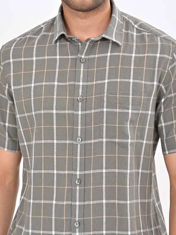 Men Checked Half Sleeve Linen Blend Shirt