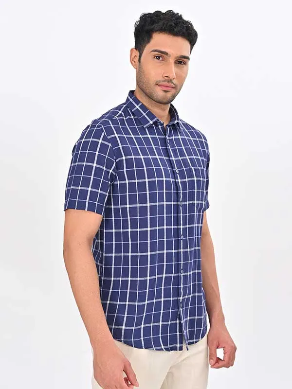 Men Checked Half Sleeve Linen Blend Shirt