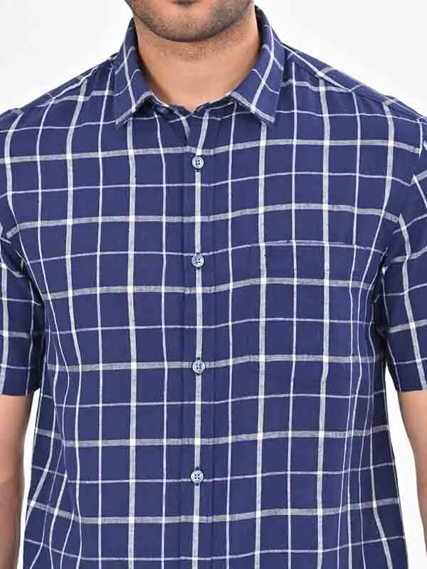 Men Checked Half Sleeve Linen Blend Shirt