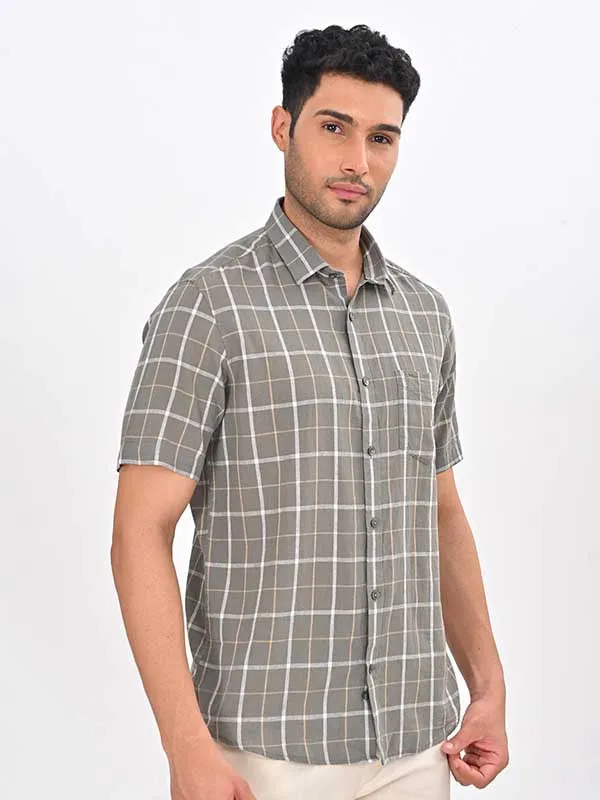 Men Checked Half Sleeve Linen Blend Shirt