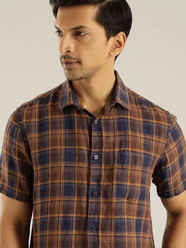 Men Checked Half Sleeve Linen Shirt