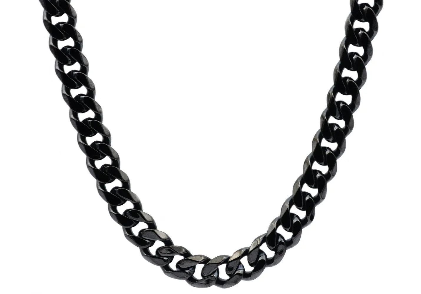 Mens 10mm Black Stainless Steel Curb Link Chain Necklace