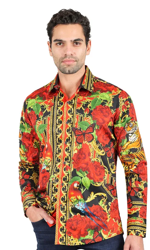 Men's Rhinestone Baroque Long-Sleeve Shirt