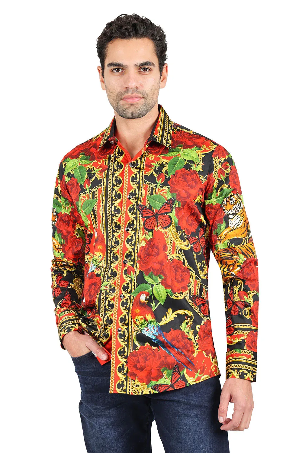 Men's Rhinestone Baroque Long-Sleeve Shirt