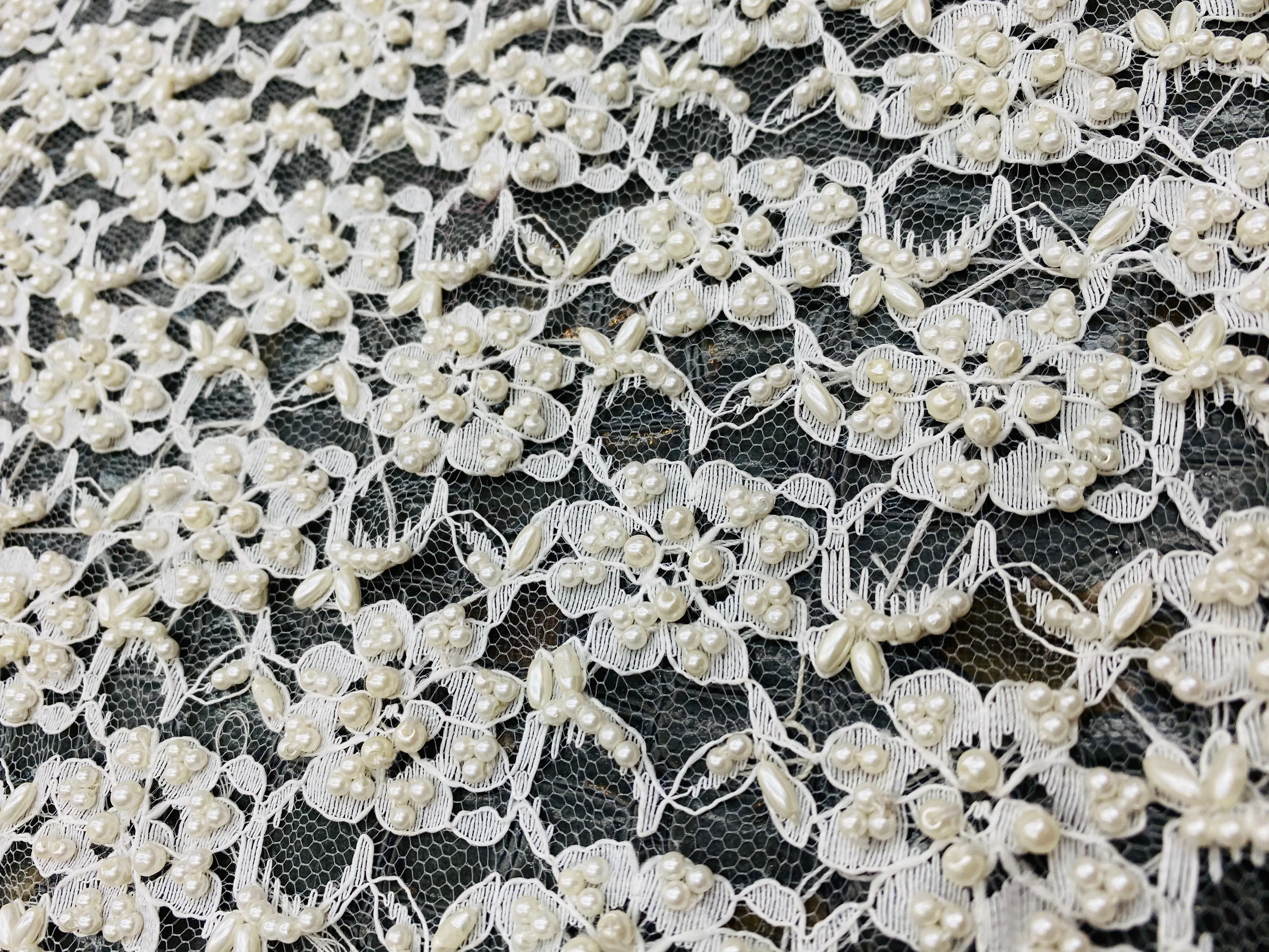 NEW Designer Bridal Beaded Mesh Floral Lace with Pearls Fabric