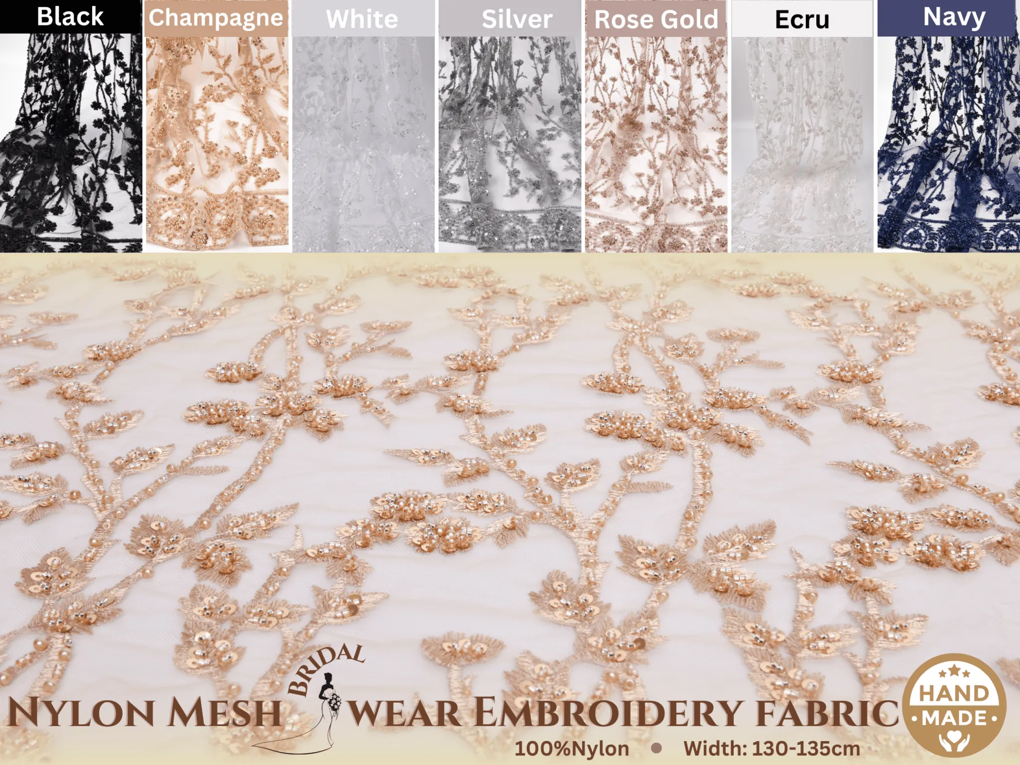 Nylon Mesh Bridal Wear fleur de Amour  Embroidery Fabric- GK 6648/22 - BTK - 202207-2