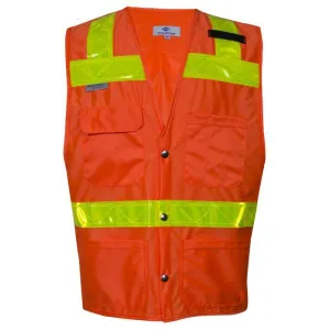 Orange Hi-Vis Road Safety Vest - FR Yellow Reflective Trim, 4 Various Size Pockets, Type R Class 2