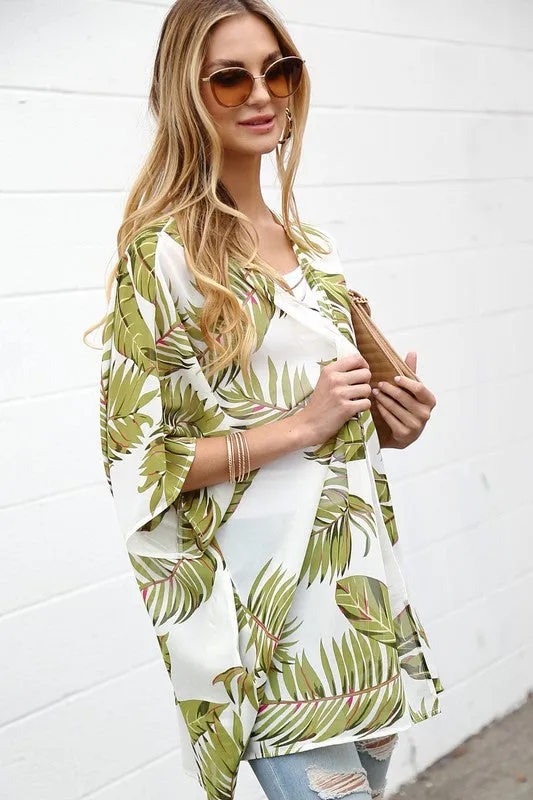 Palm Leaf Print Kimono