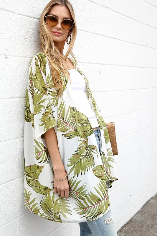 Palm Leaf Print Kimono