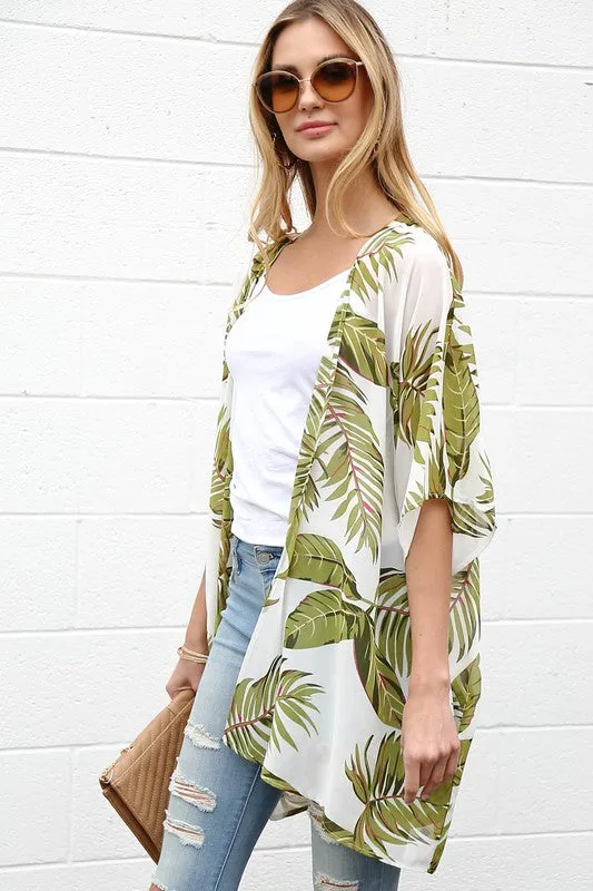 Palm Leaf Print Kimono