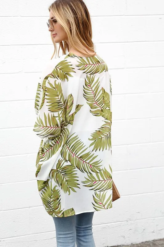 Palm Leaf Print Kimono