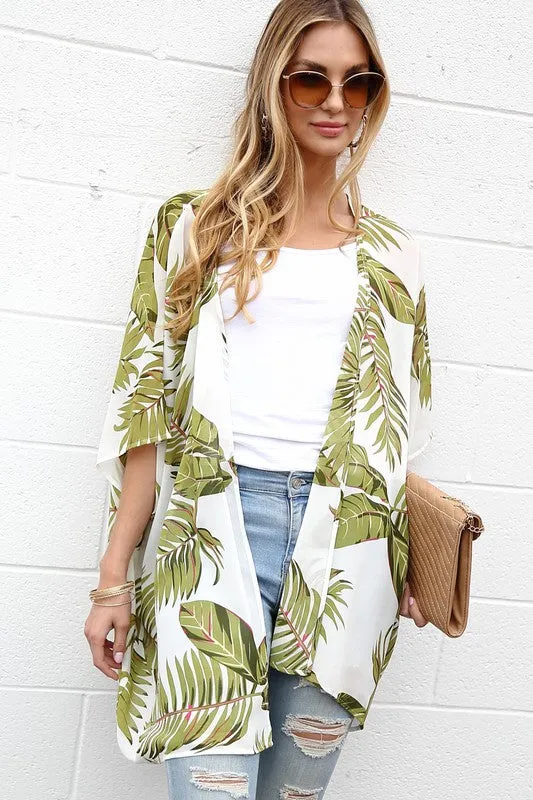 Palm Leaf Print Kimono