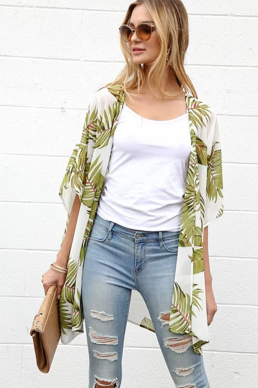 Palm Leaf Print Kimono