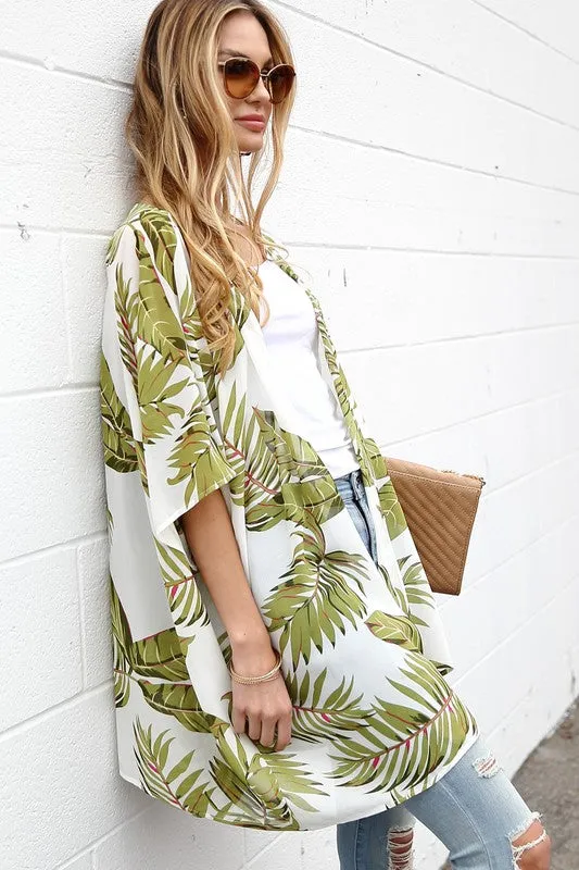 Palm Leaf Print Kimono