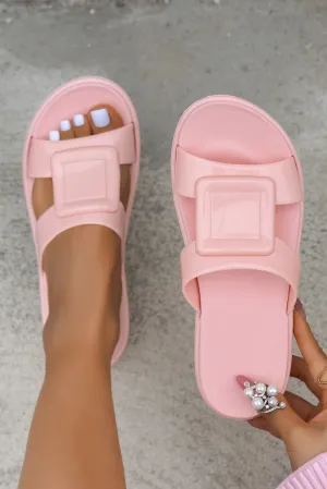 Pink Square Design Cutout Open Toe Slippers