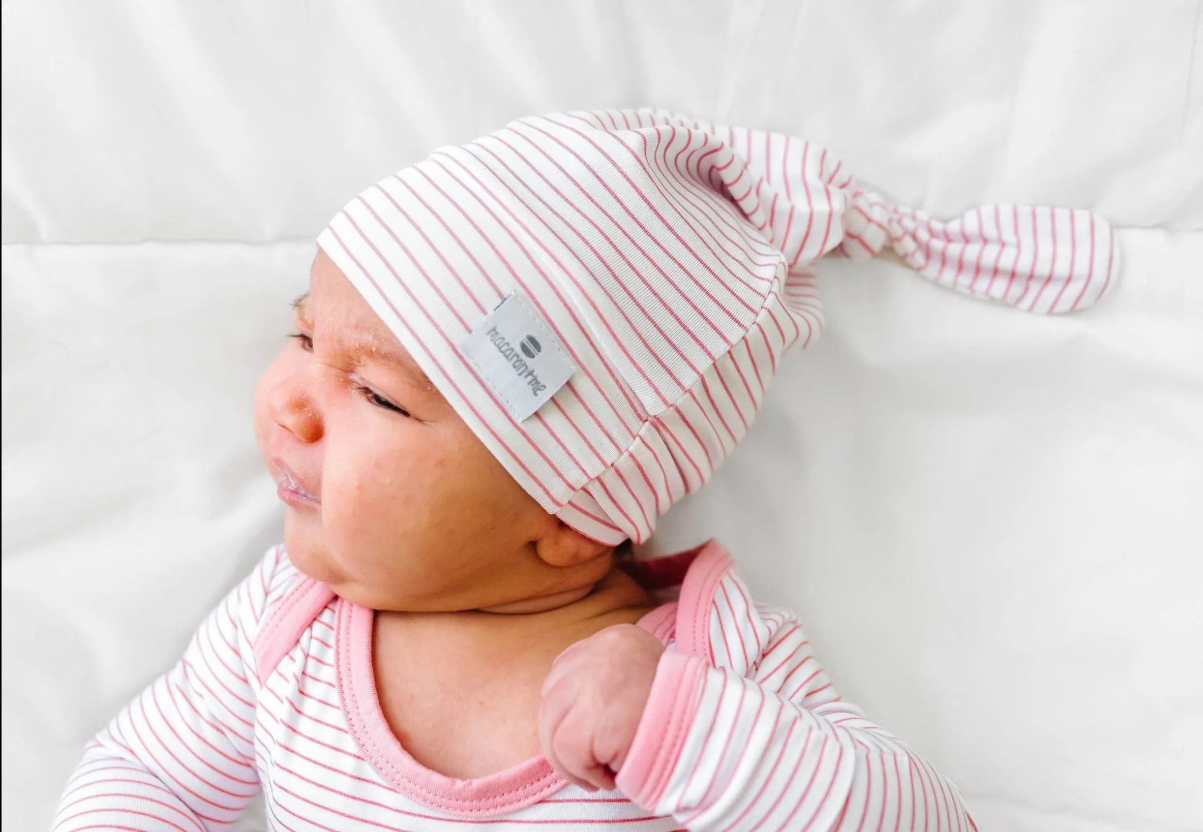 Pink Taffy Stripe Top Knot Hat