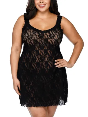 Plus Size Signature Lace V-Neck Chemise Black