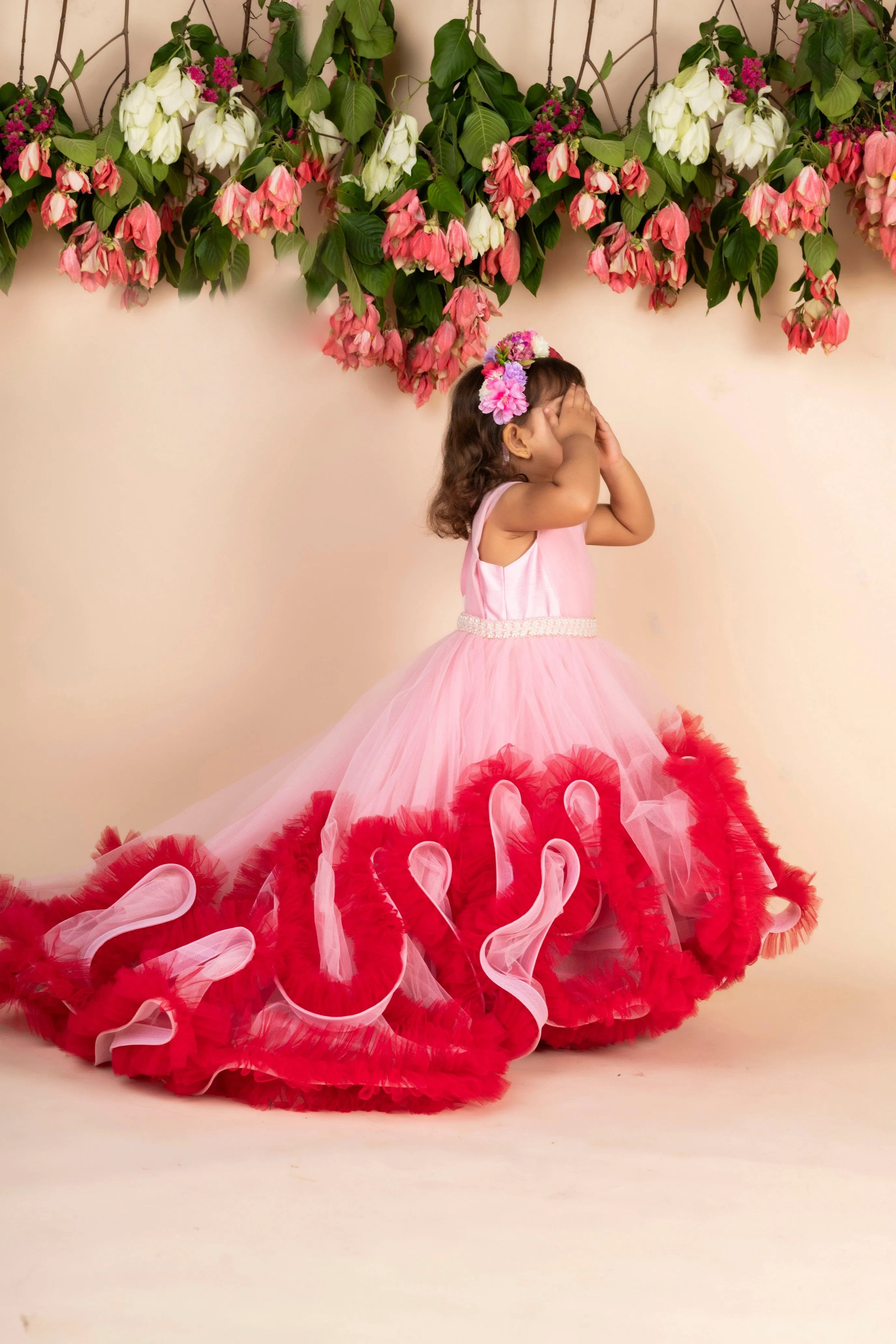 Pre-Order:  Pink Wine Trail  Ruffled Gown