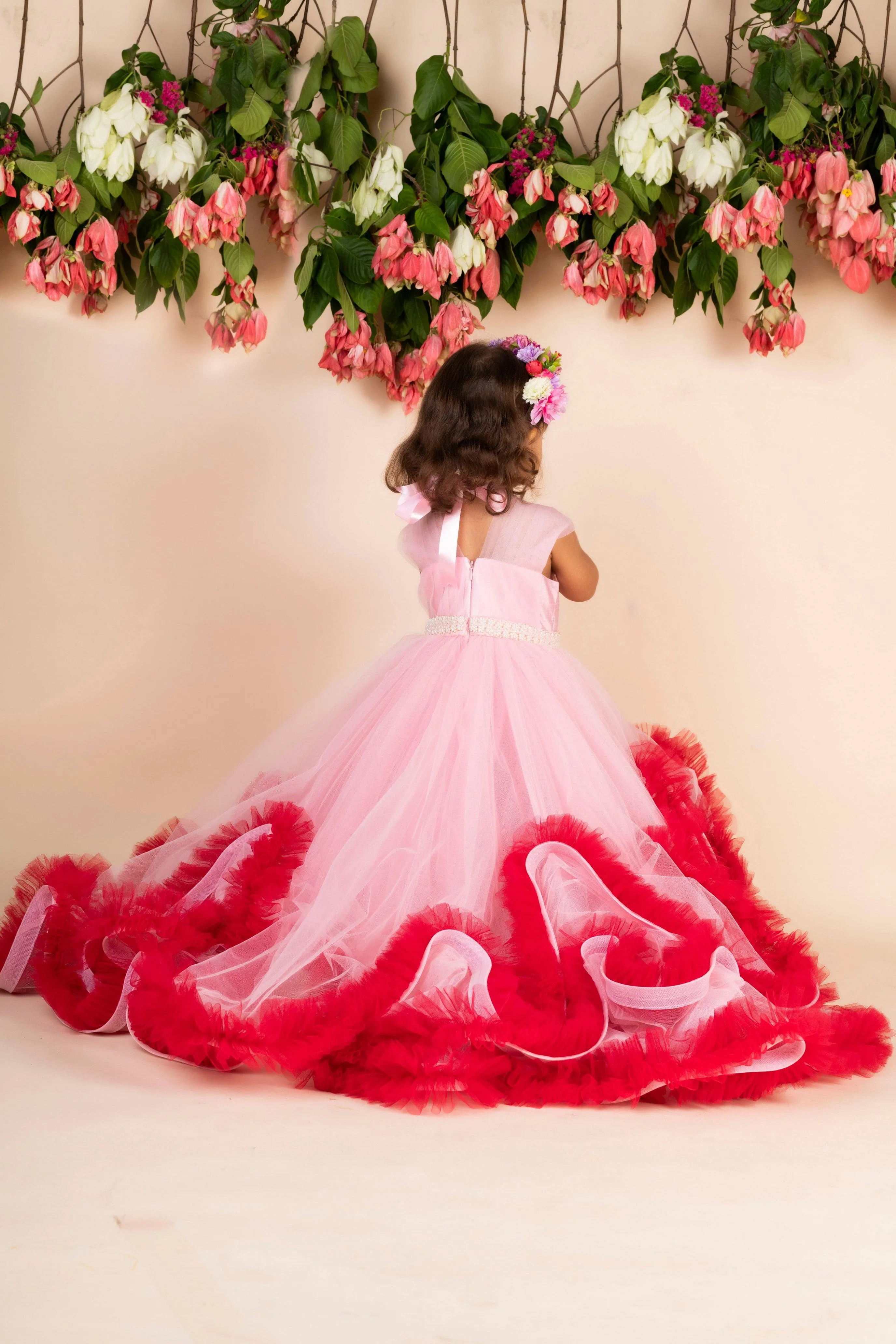 Pre-Order:  Pink Wine Trail  Ruffled Gown