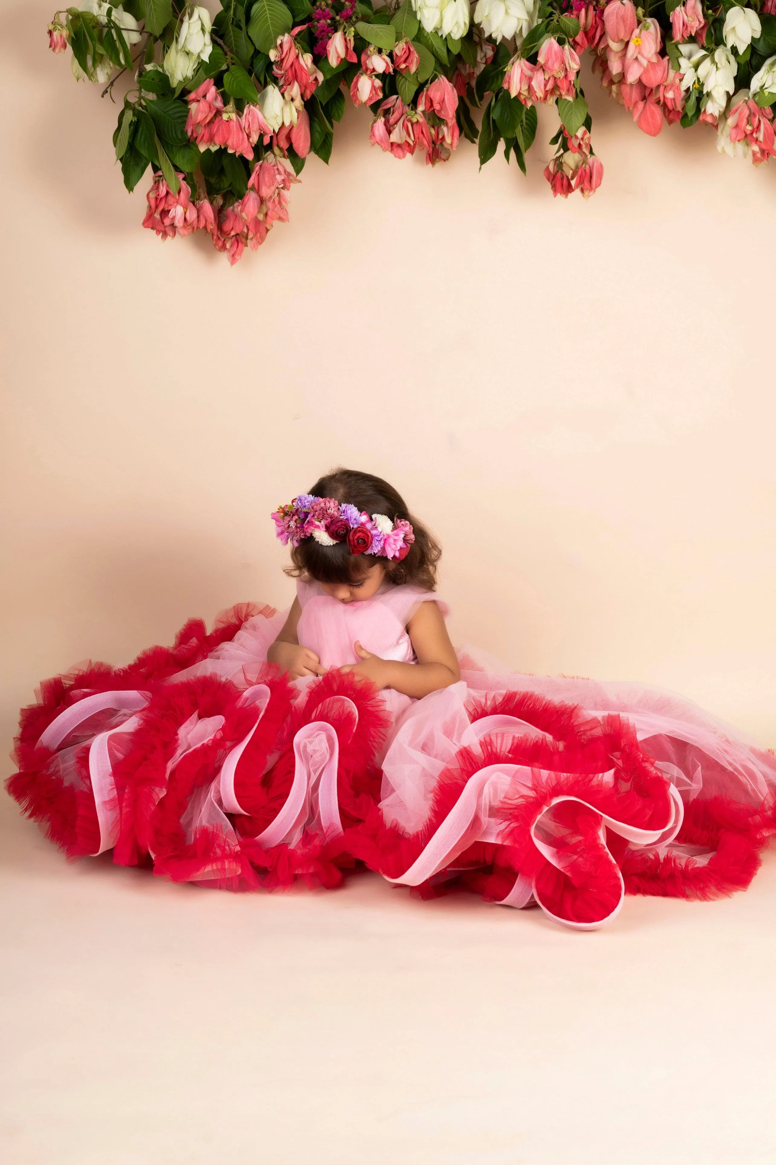 Pre-Order:  Pink Wine Trail  Ruffled Gown