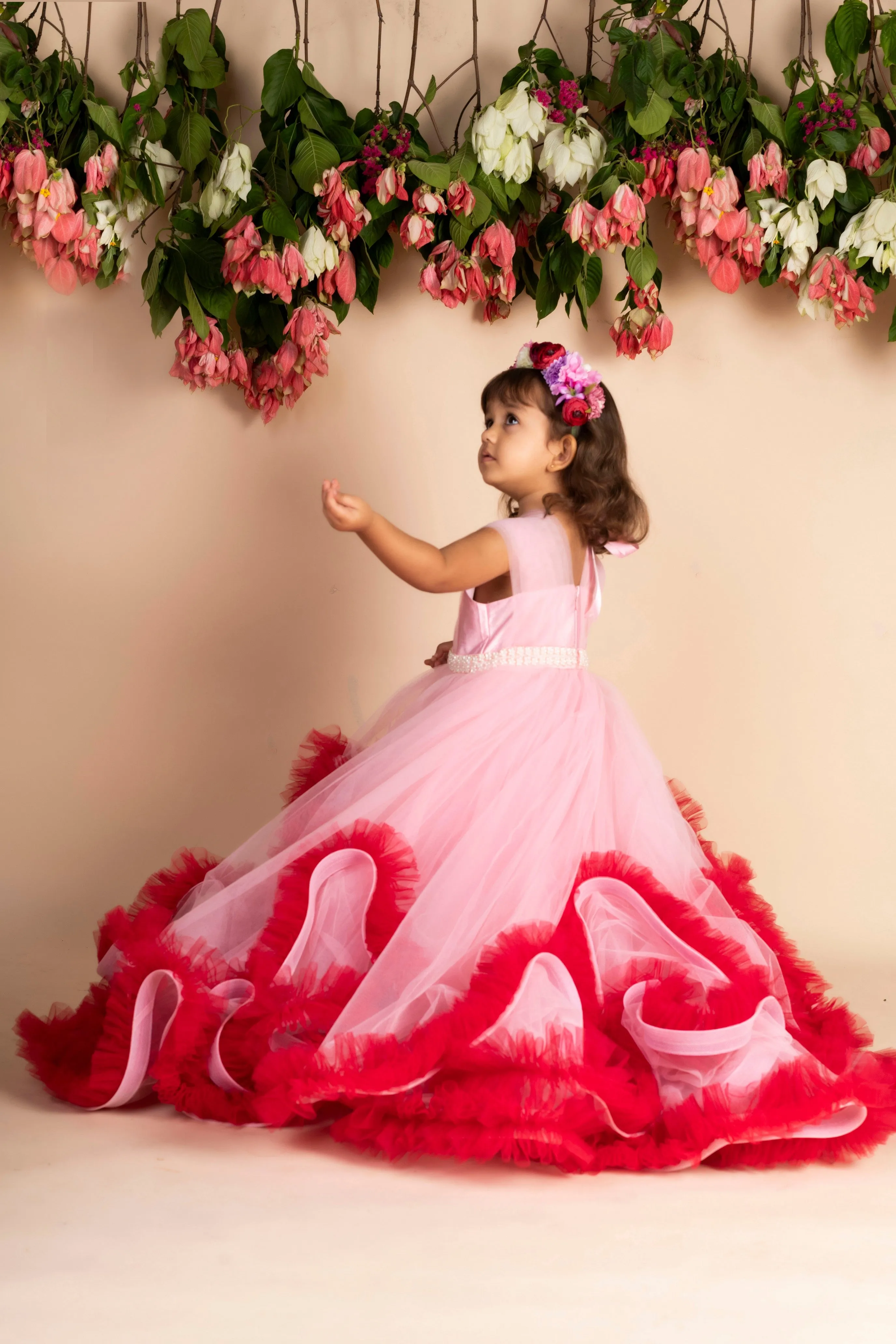 Pre-Order:  Pink Wine Trail  Ruffled Gown