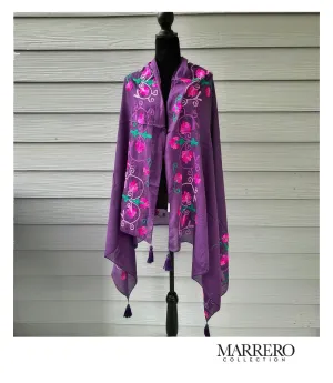 Purple Floral Embroidered Shawl