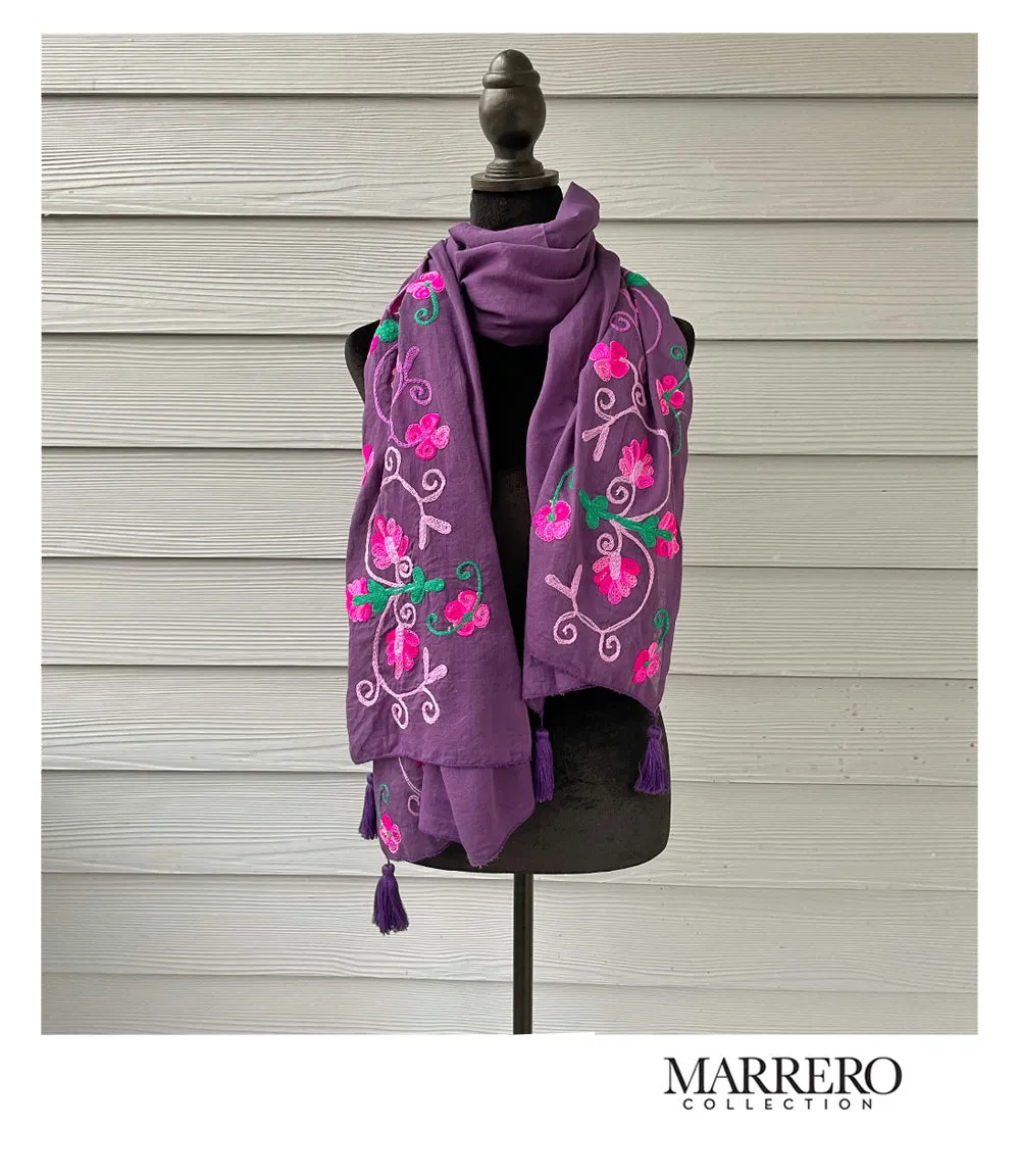 Purple Floral Embroidered Shawl