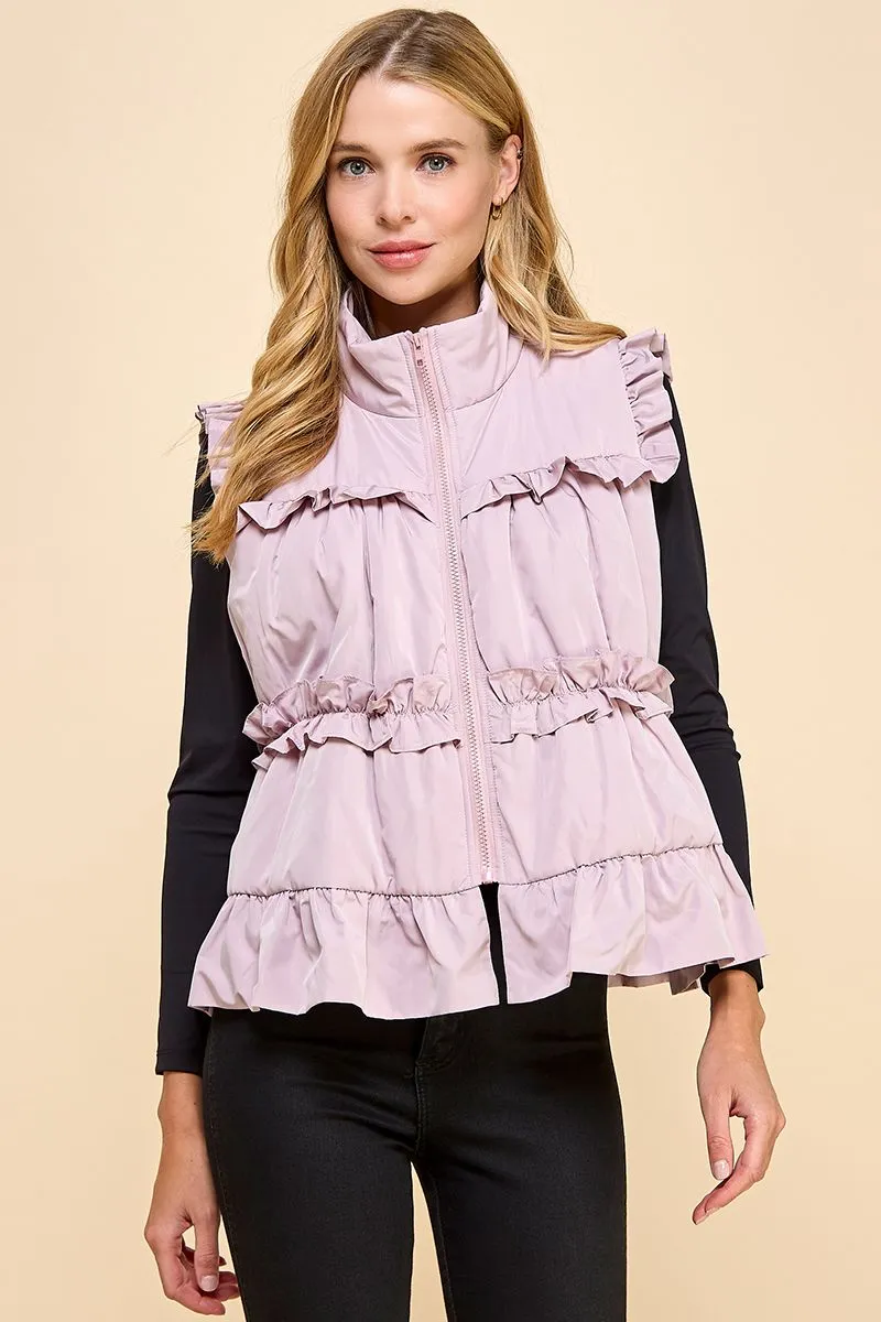 Ruffle Trim Back Bow Detail Vest