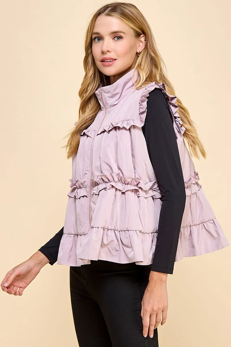 Ruffle Trim Back Bow Detail Vest